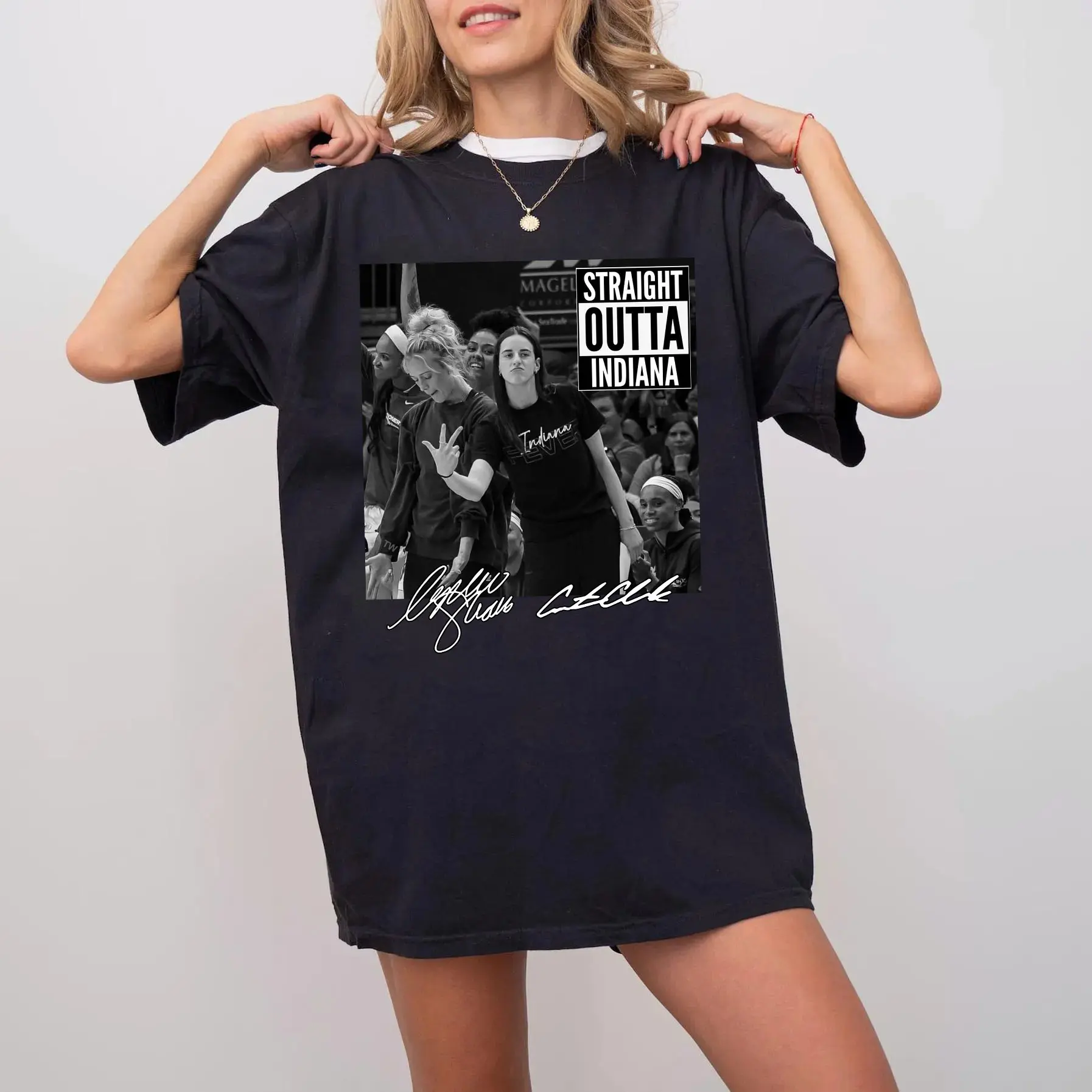 Graphic Caitlin Clark and Sophe Cuningham Straight Outta Black White Basketball Shirt, Gift for Fans