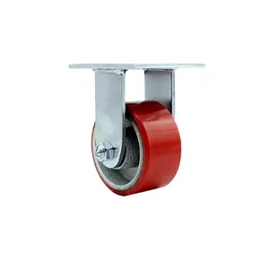 4" Heavy Duty Rigid Caster with Red Polyurethane on Iron Wheel - 700 lbs Capacity - Service Caster Brand