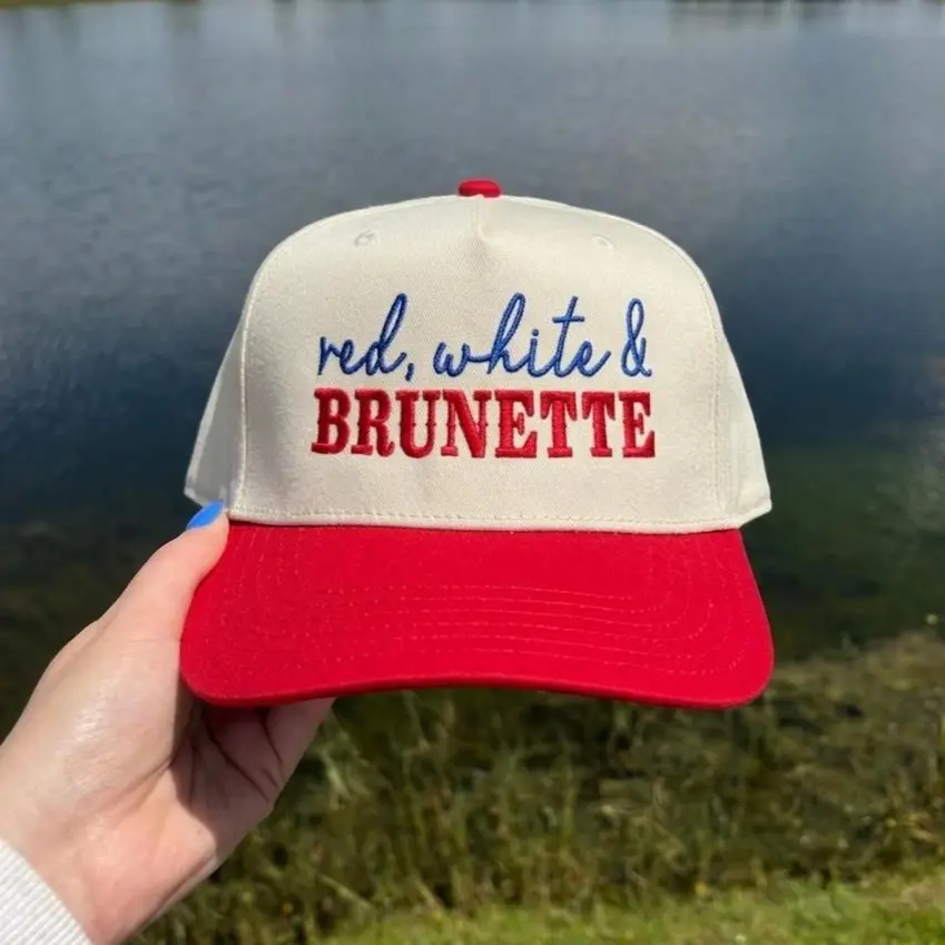 Red White And Brunette Embroidered Trucker Hat, 250th USA Anniversary Summer Cap, 250th Birthday Of America Baseball Hat, Summer Hat, Funny Trendy Trucker Snapback Hat Fourth Of July hat, 4th Of July, Perfect Gift, Patriot
