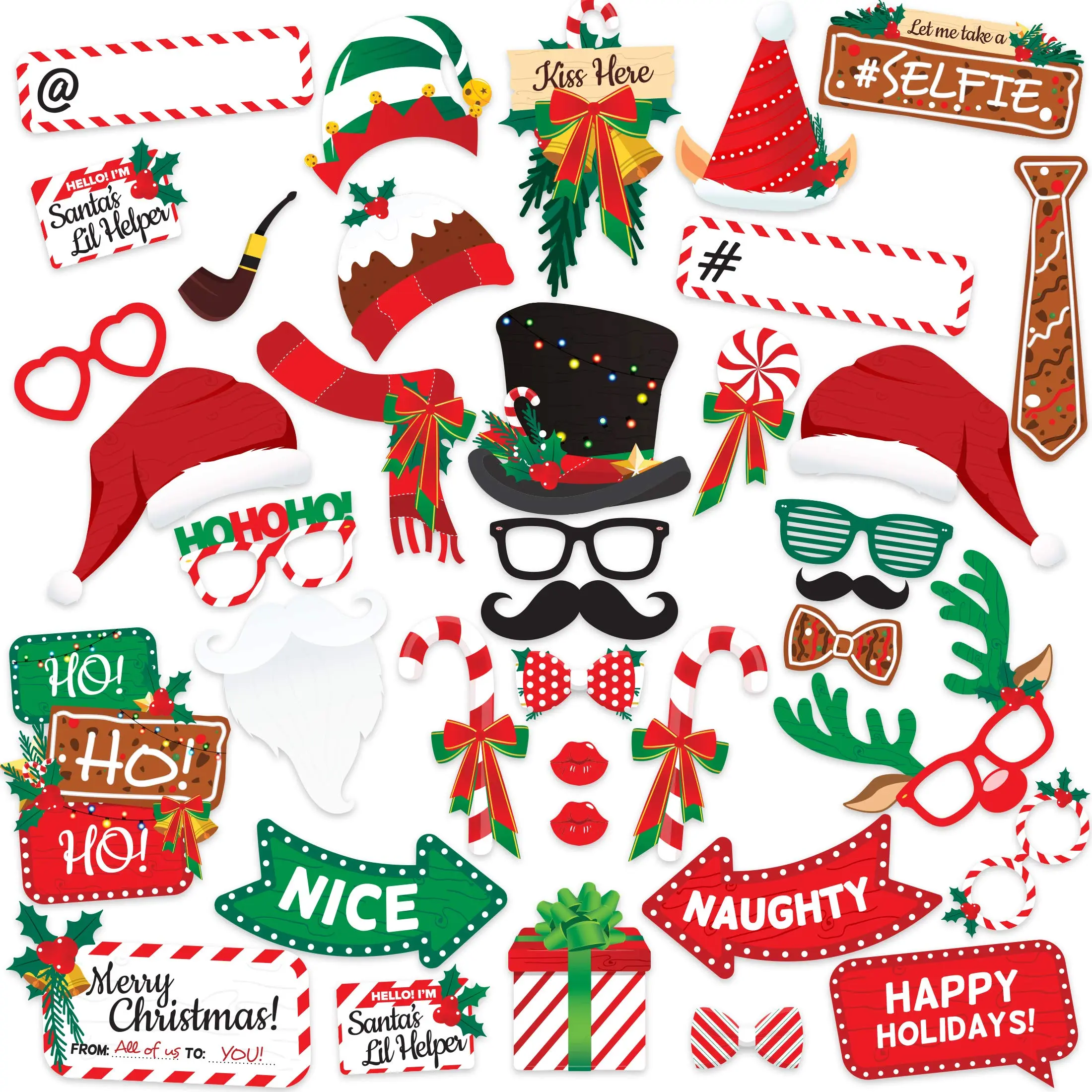 Christmas Photo Booth Props 38pc - Christmas Games for Party Supplies - Christmas Party Decorations Set Party Favors - Games for Kids & Adults - Selfie Picture Holiday Party Props for Photo Backdrop