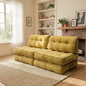 Minimalist Oversized Modular Corduroy Cloud Sofa, Plush Chaise Lounge Shape, Comfortable Fabric Yellow Couch for Living Room, Ideal for Casual Sofa Sets (Living Room Couch) tiktokshopspringglowup