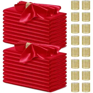 40 Pack Satin Napkins and Napkin Rings Set of 20 Red Satin Table Napkins 17 x 17 Inch, 20 count Silky Cloth Napkins for Wedding Party Banquets Dinner