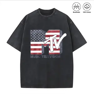 100 Percent Cotton Casual Streetwear Style T-Shirt American Flag Mtv Logo Music Television Print Summer And Fall Wear For Music Lovers And Fashion Enthusiasts
