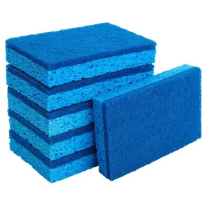 Scratch Resistant Cellulose Scrub Sponge, Double Sided Dishwashing Sponge, Scratch Resistant Dishwashing Sponge, Double Sided Kitchen Sponge for Dishes, Long-Lasting Dishwasher Home Cleaning Sponge for Kitchen, Easy to Dry, Reusable, 4 Pack