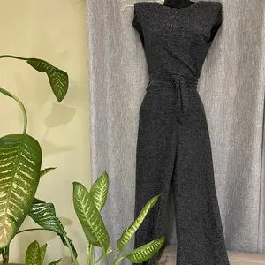 Pretty Little Things Sleeveless Black & Metallic Silver Jumpsuit Size S Belted