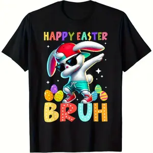 Cotton Men'S Happy Easter Bruh Bunny Graphic T-Shirt, Cotton Fabric