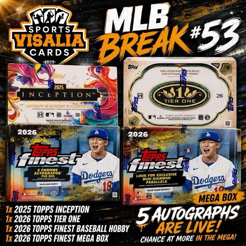 Topps MLB PYT Break #53 - 1x 2025 Topps Inception, 1x 2026 Topps Tier one, 1x 2026 Topps Finest Hobby Box, & 1x 2026 Topps Finest Mega