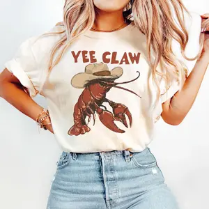 Lobster Cowboy Shirt, Retro Yee Claw Tee, Funny Lobster T-Shirt, Western Beach Top Amalfi Coast Trip, Tomato Girl Summer Tee