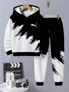 Boys' Fun Printed Hoodie and Sweatpants Set, Sweatshirts, Hoodies, Comfortable Casual Wear, Soft and Cozy, 3D Fashion Kids, Long Sleeve Top + Pants