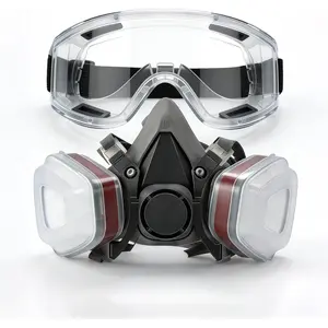 Half-Face Reusable Respirator Mask Set (Includes Anti-Fog Goggles) Suitable For Protection In Scenarios Such As Spray Painting, Sanding, Painting, Dust Exposure, And Organic Vapor Exposure.