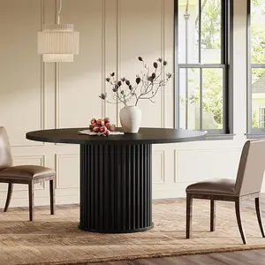 Tribesigns Black Round Dining Table for 4-6 People, 47.24-Inch Circle Kitchen Table with Sturdy Fluted Metal Base, Modern Dining Room Furniture