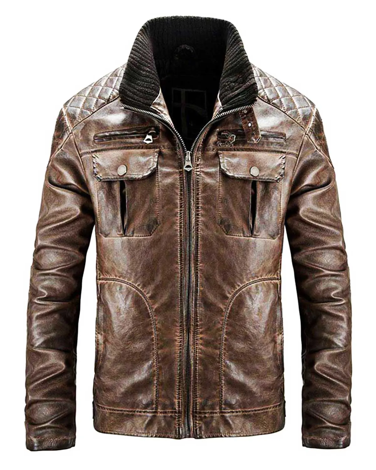 MotorCycleJackets Men's Distressed Brown Waxed Quilted Jacket