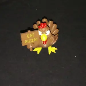 Eat Pizza 3D Printed Turkey - Decorative Ornament with "EAT PIZZA!" Text, Featuring Yellow Beak and Legs