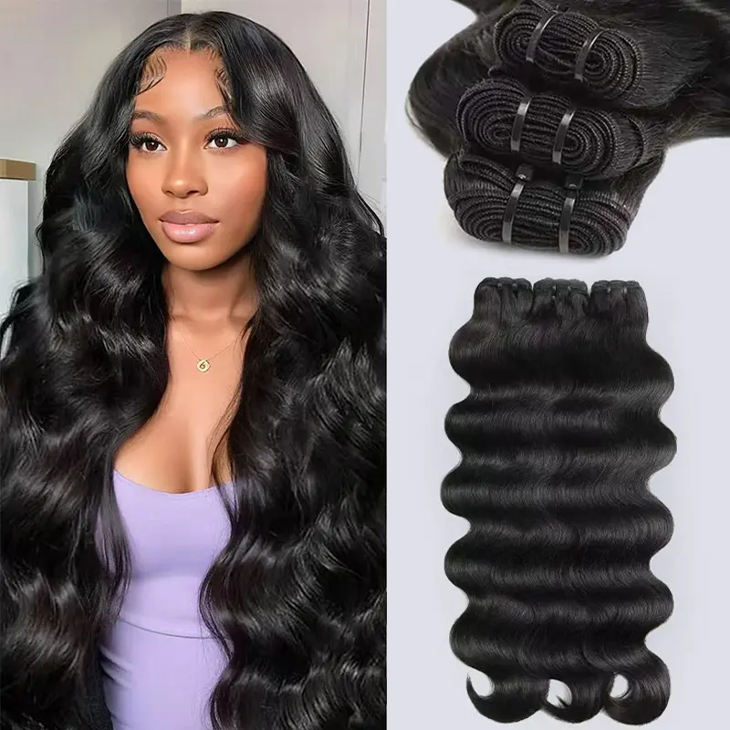 Human Hair Bundles Body Wave Brazilian Virgin Hair Quick Weave Extensions Natural Black Bundles for Women Soft & Full Hair Weave for Women, Single Bundle or Bundle Set Options