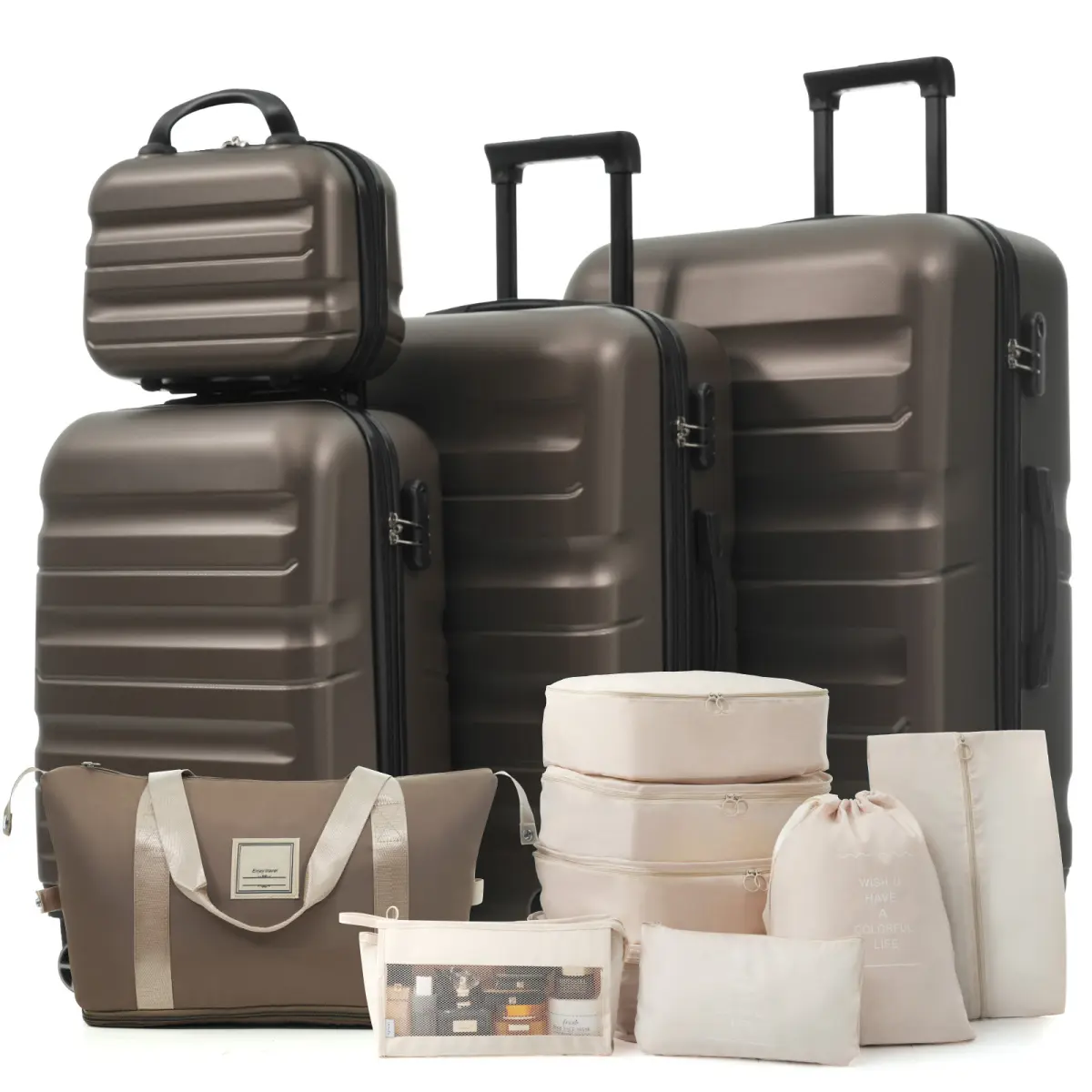 4-Piece Hardshell ABS Lightweight Rolling Luggage Set with Dual Built-in Wheels and Carry Lock, Includes Carry-On & Check-In Sizes for Travel Bag Organization