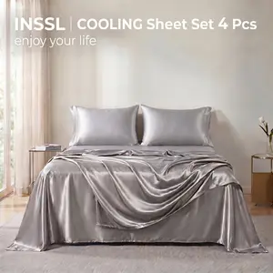 4Pcs Solid Color Satin Sheets Set, Luxury Cooling Bedding for Hot Sleepers, Wrinkle Resistant & Machine Washable, Soft Hotel Style Bed Set with Flat Sheet, Fitted Sheet & Pillowcases, Perfect Father's Day Gift