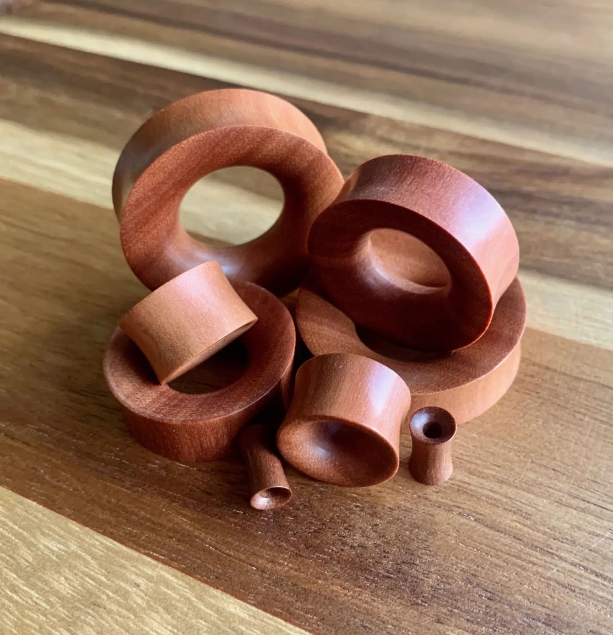 PAIR of Unique Organic Red Saba Wood Tunnels - Gauges 6g (4mm) up to 1&3/8" (35mm)