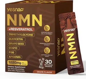 NMN 7-in-1 Liquid Supplement NAD+ Support， with Aging-Supportive Resveratrol, TMG, Quercetin, CoQ10, Grapeseed, PQQ, Apigenin Cellular Energy & NAD Levels, 30 On-The-Go Packets, Grape Flavor