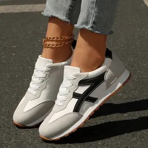 Retro Inspired Women's Running Shoes Suede Lace-Up Sneakers, Trendy Color Block Casual Footwear