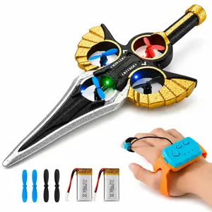 RC Flying Sword Toy for Boys Girls, Hand Gesture Controller Hover Toy with Color Lights and Extra Propellers