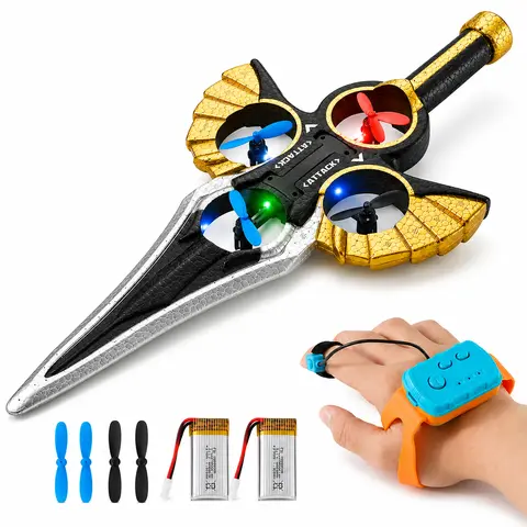 RC Flying Sword Toy for Boys Girls, Hand Gesture Controller Hover Toy with Color Lights and Extra Propellers