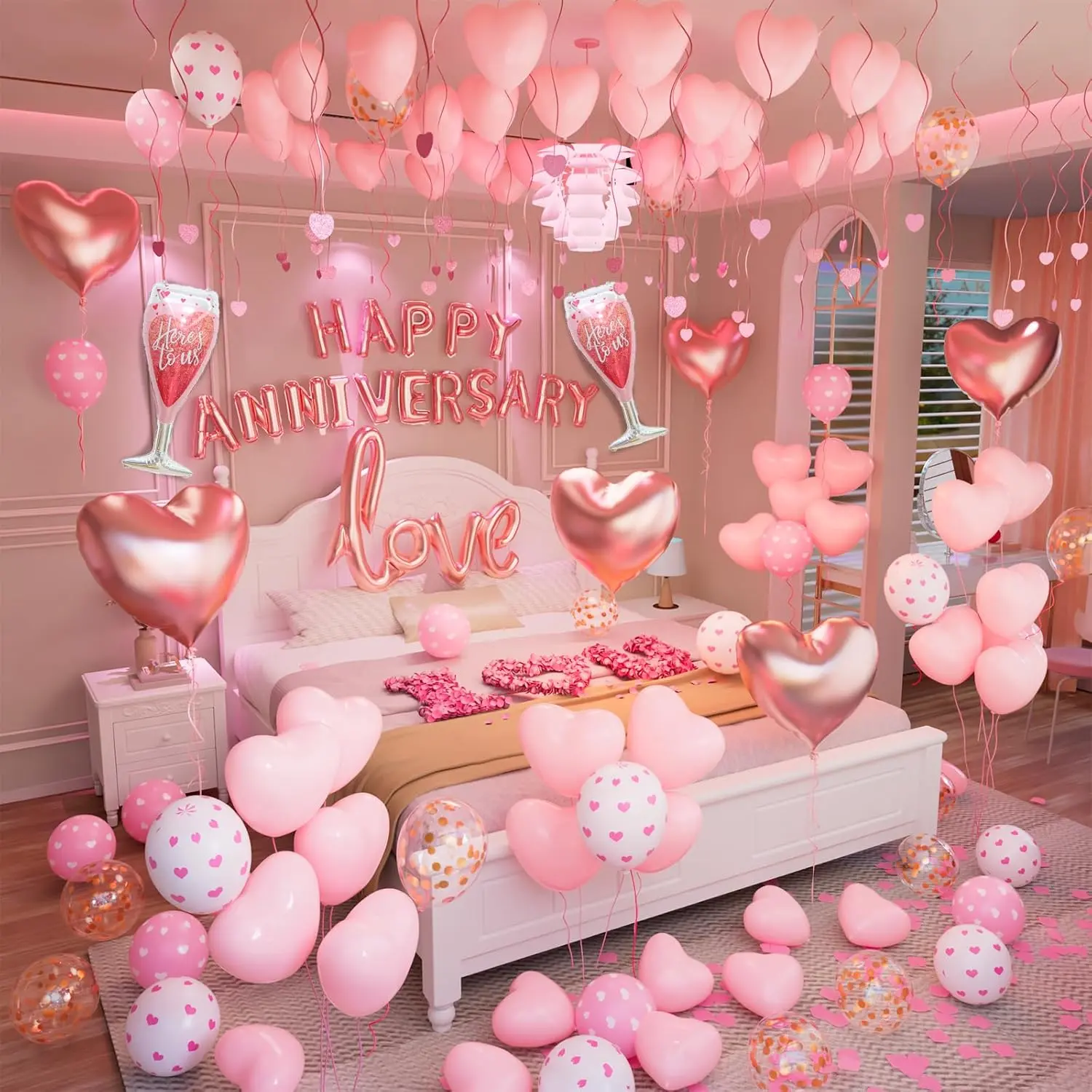 Halloween Gift Pink  Anniversary Decor Set – 36 Balloons, 1000 Rose Petals, Glass Balloon & More