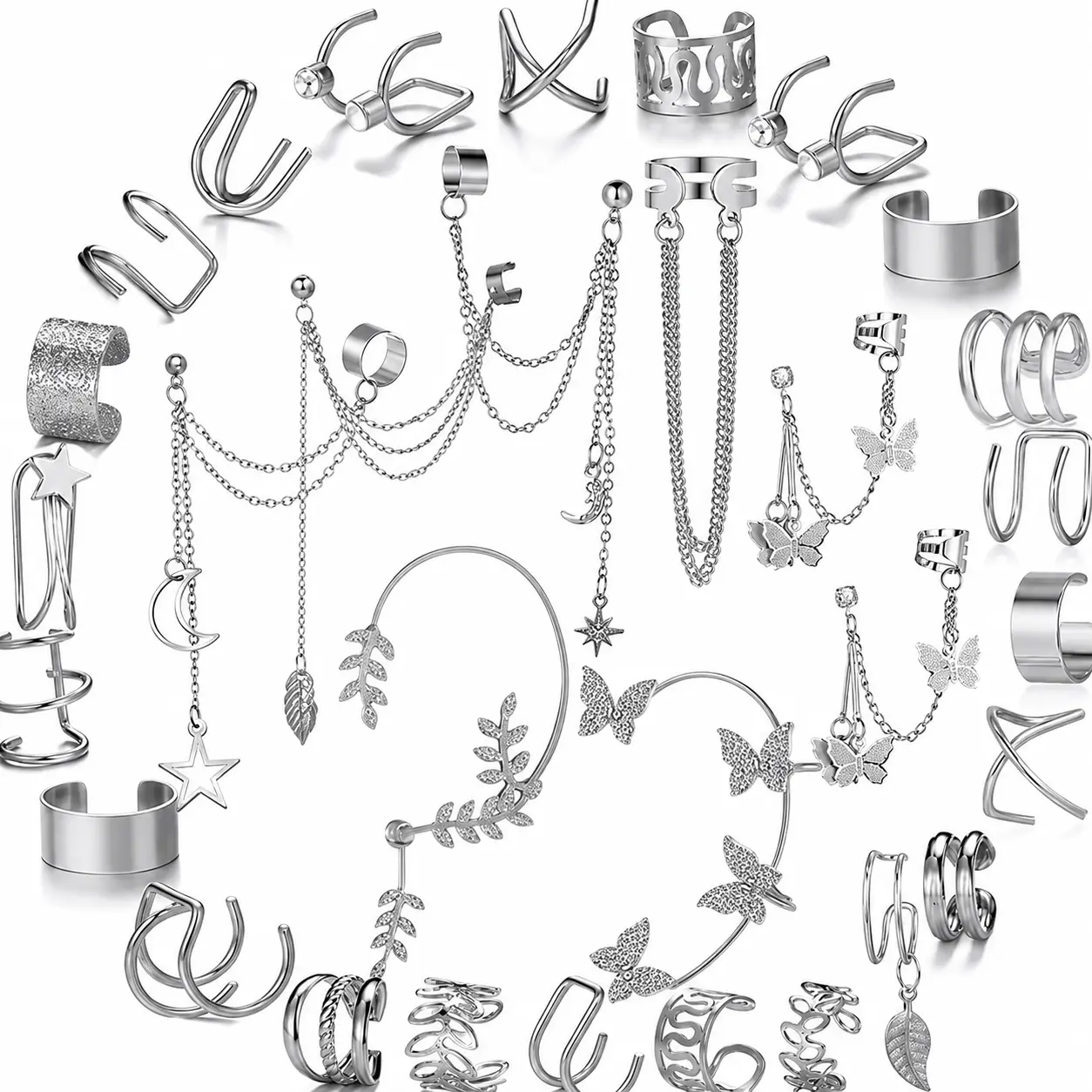 31 Pcs Ear Cuff Helix Cartilage Ear Clip on Wrap Earrings Ear Cuffs for Women Men Non Piercing Ear Clip Fake Earrings Cartilage(Gold/Silver/Black)