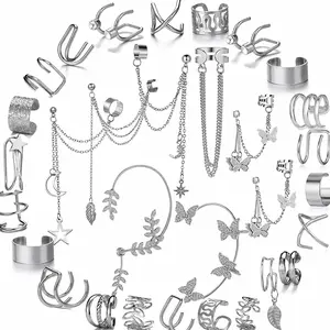 31 Pcs Ear Cuff Helix Cartilage Ear Clip on Wrap Earrings Ear Cuffs for Women Men Non Piercing Ear Clip Fake Earrings Cartilage(Gold/Silver/Black)