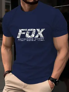 Summer Men's Casual Short Sleeve Round Neck T-Shirt, Fox Print, Breathable, Fashionable, Suitable for Vacation, Spring and Summer