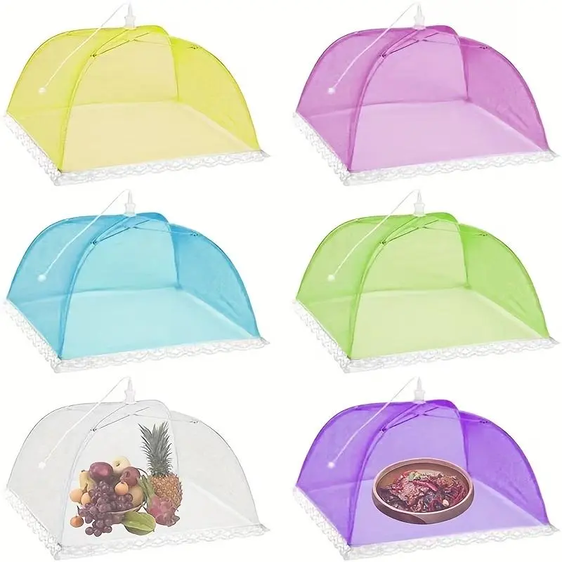 6 Pack Colored Pop-Up Food Tents, 17-Inch Large Reusable Nylon Mesh Covers with Steel Frame, Collapsible Bug Protectors for Picnics & BBQs