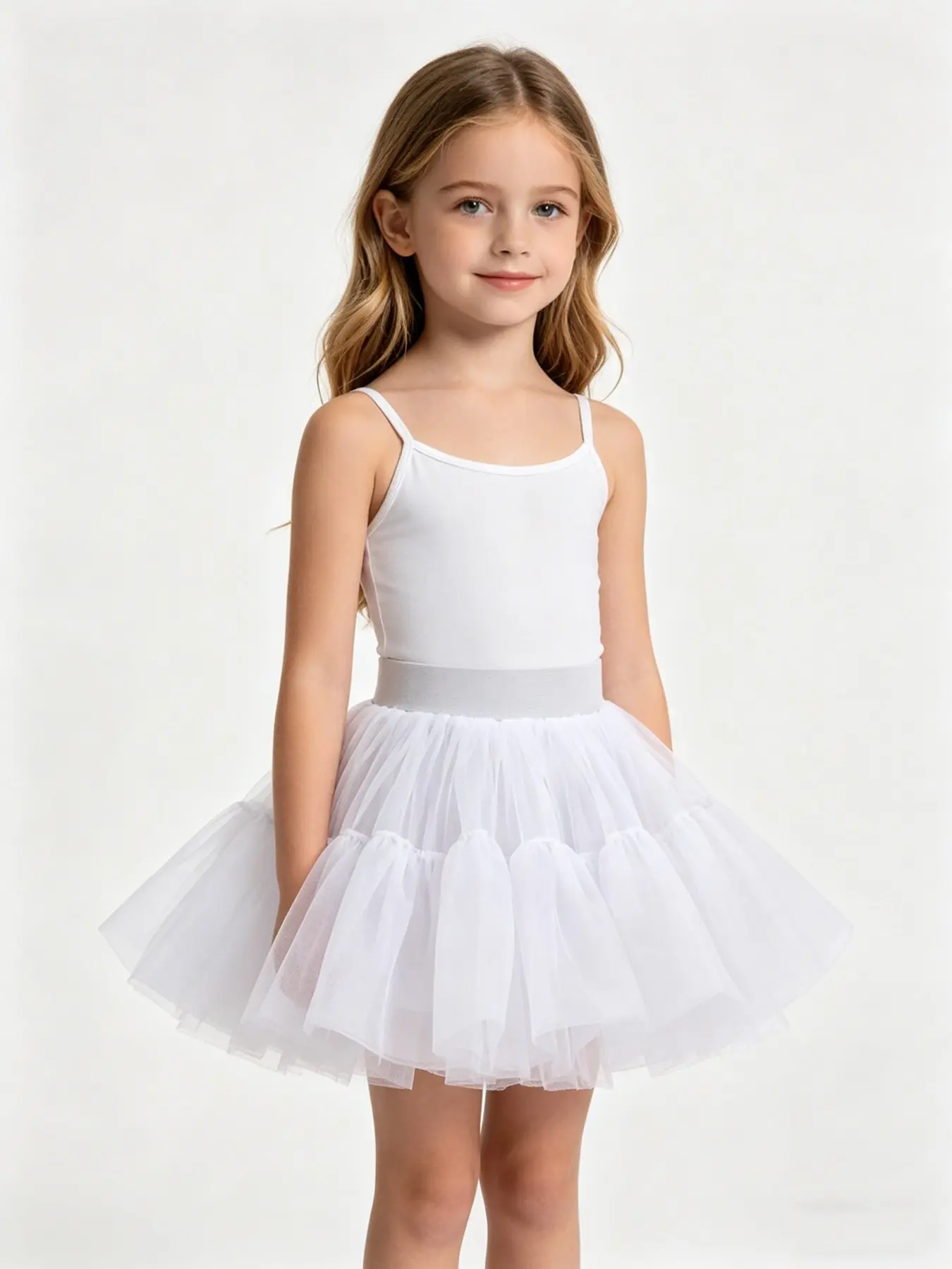Young Girl Mesh Tutu Skirt, Solid Skirt, Contrast Mesh Skirt, Tulle Skirt, kids petticoat, little girl Ballet Dance tutu skirt, Cute Princess Style, Perfect for Parties & Special Occasions