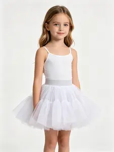 Young Girl Mesh Tutu Skirt, Solid Skirt, Contrast Mesh Skirt, Tulle Skirt, kids petticoat, little girl Ballet Dance tutu skirt, Cute Princess Style, Perfect for Parties & Special Occasions