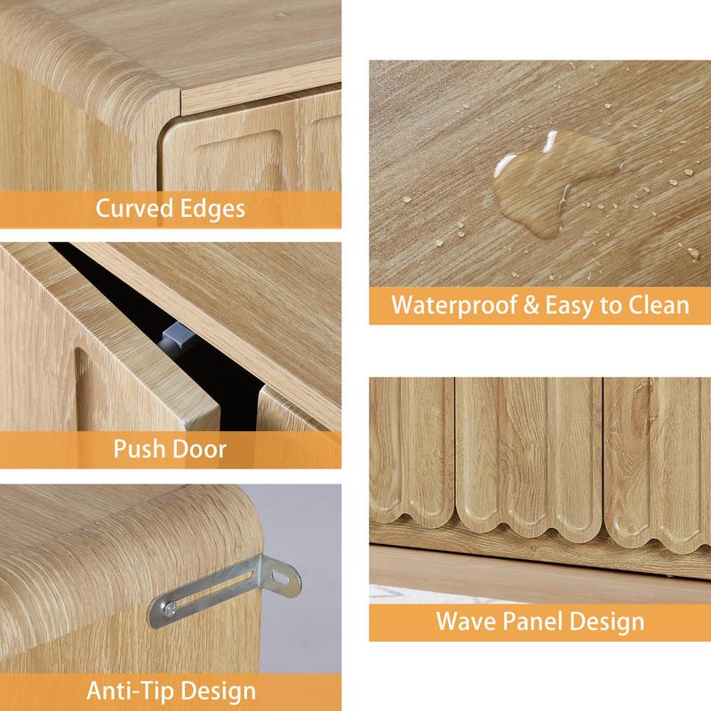 Giratree 63" Sideboard Buffet Cabinet with Storage, Low Storage Cabinet Modern Wooden Accent Credenza Console Table TV Stand with 6 Wave Panel Doors for Kitchen Dining Living Room Entryway