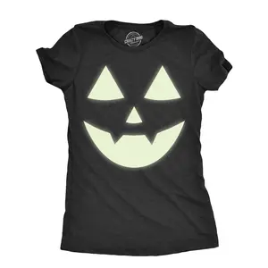 Womens Glow In The Dark Jack O Lantern T Shirt Funny Halloween Spooky Pumpkin Tee for Ladies Funny Womens T Shirts Cute Vintage Fashion Casual Ladies T-Shirt Gift Halloween Tops for Women Women's Novelty Tees Black -