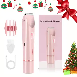 Bikini Trimmer for Women, Electric Shaver and Razor USB Rechargeable High Quality Trimmer 2-in-1 Wet Dry Body and Facial Hair Removal Dual Head Shaver for Painless Trimming of Intimate Pubic Face Underarm Legs, IPX7 Waterproof, pink