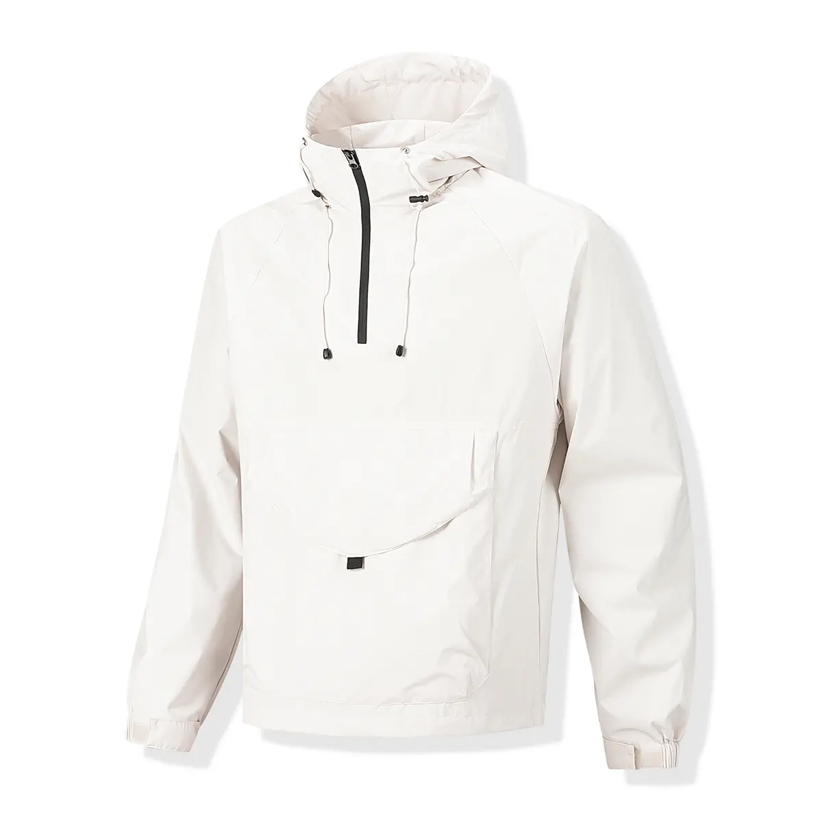 Men Half Zip Anorak Jacket, Waterproof Windproof Hooded Pullover Windbreaker with Big Kangaroo Pocket, Drawstring Hem Cuff Lightweight Outdoor Casual Jacket