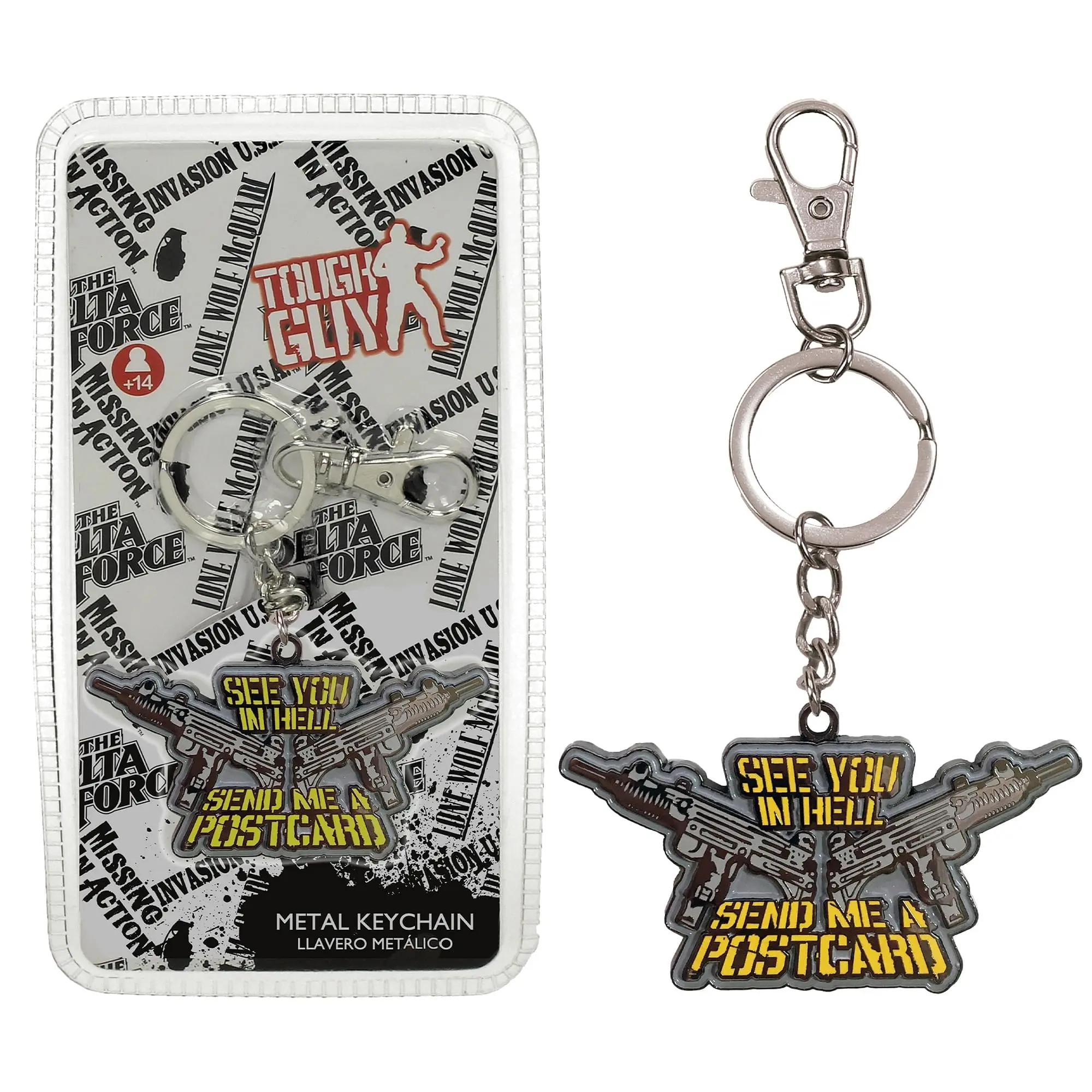 Unisex Invasion U.S.A. Chuck Norris "See You In Hell" Text Quote Mini 2-2.9 in Durable Metal Keychain, Collector's Edition Fashion Costume Jewelry Accessory (Choking Hazard: Small Parts)
