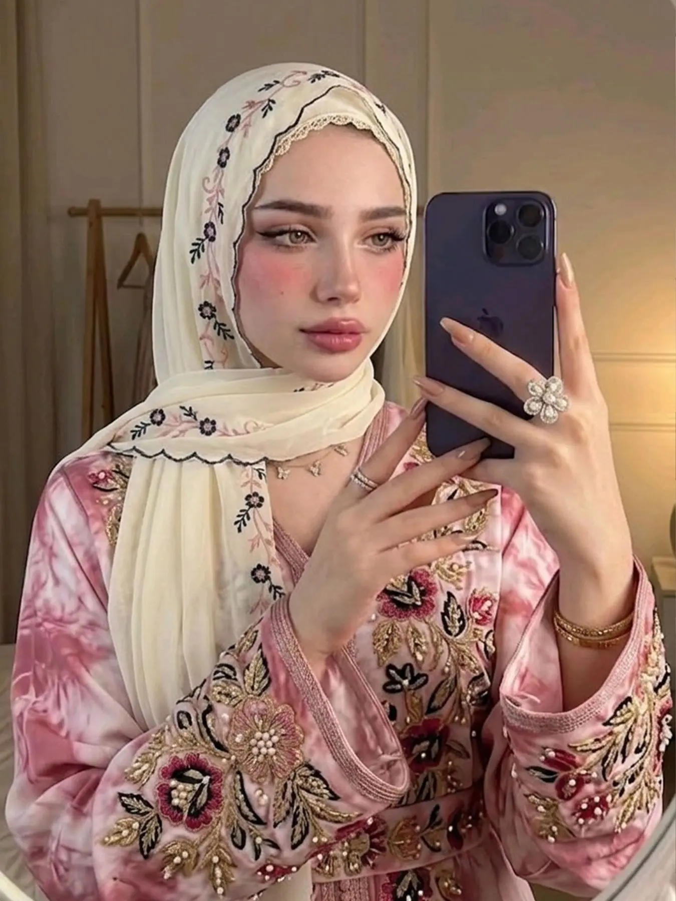 Women's Chiffon Embroidered Headscarf for Muslim, Muslim Headscarf, Hijab, Daily Wear, Premium Quality, Floral Embroidery, Fashionable and Elegant, Sun Protection