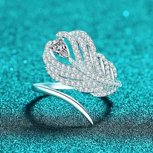 [EVA Jewelry]  Palm-Leaf 925 Sterling Silver Synthetic Moissanite Ring