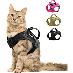 Forestpaw Cat Harness Escape Proof for Walking,Adjustable Large Cat Vest Harness with Soft Mesh Padded,Tactical Cat Harness with Control Handle,Molle Patches,Black
