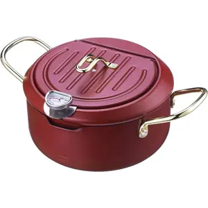 Deep Fryer Pot, 2.2L Small Japanese Tempura Deep Fryer Pot With Thermometer, Lid And Oil Drip Drainer Rack, 304 Stainless Steel, for Kitchen French Fries, Fish and Shrimp