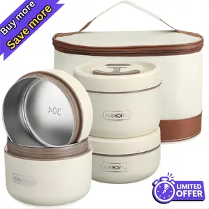 Stainless Steel Bento Lunch Box Set with Insulated Bag, Tableware - 4 Stackable, Leakproof, Lightweight 74 oz Large Capacity Food Containers for Work, Travel