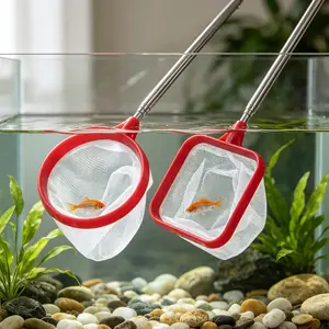 2-in-1 Telescopic Aquarium Fish Net Set - Square & Round 3D Nets with Extendable Handle (8-19") & Suction Cup