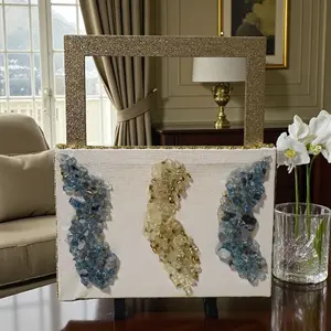 Hand designed 3D Elegant crystallized artwork for hanging decor or to display on stand on table.  Exquisite color blue/gold