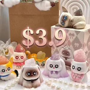 LITTLE LUCK PLUS Crystal Blind Box, Kawaii Cat & Rabbit Figurine with Natural Crystal, Cute Animal Resin Collectible, Lucky Crystal Statue for Desk Decor, Viral Healing Crystal Blind Box for Teens & Collectors