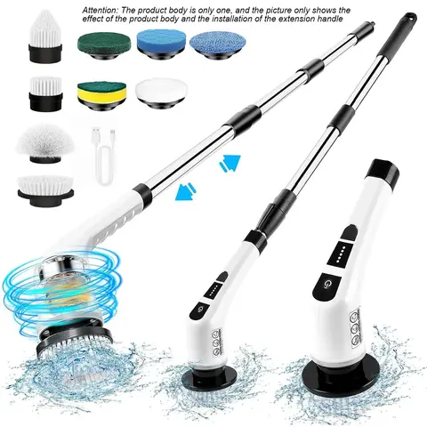 9-in-1 Electric Spin Scrubber, Cordless Rechargeable Handheld Electric Rotating Cleaning Brush Set with 2 Adjustable Speeds and 9 Interchangeable Brush Heads, Household Shower Floor Scrubber for Home Floors, Bathrooms, Mats and Ceilings, Cleaning Tools