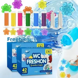 42 Flowers Toilet Gel Stamp 3-Pack | 6 Fresh ScentsI Long-Lasting Deodorizing Bathroom Cleaner