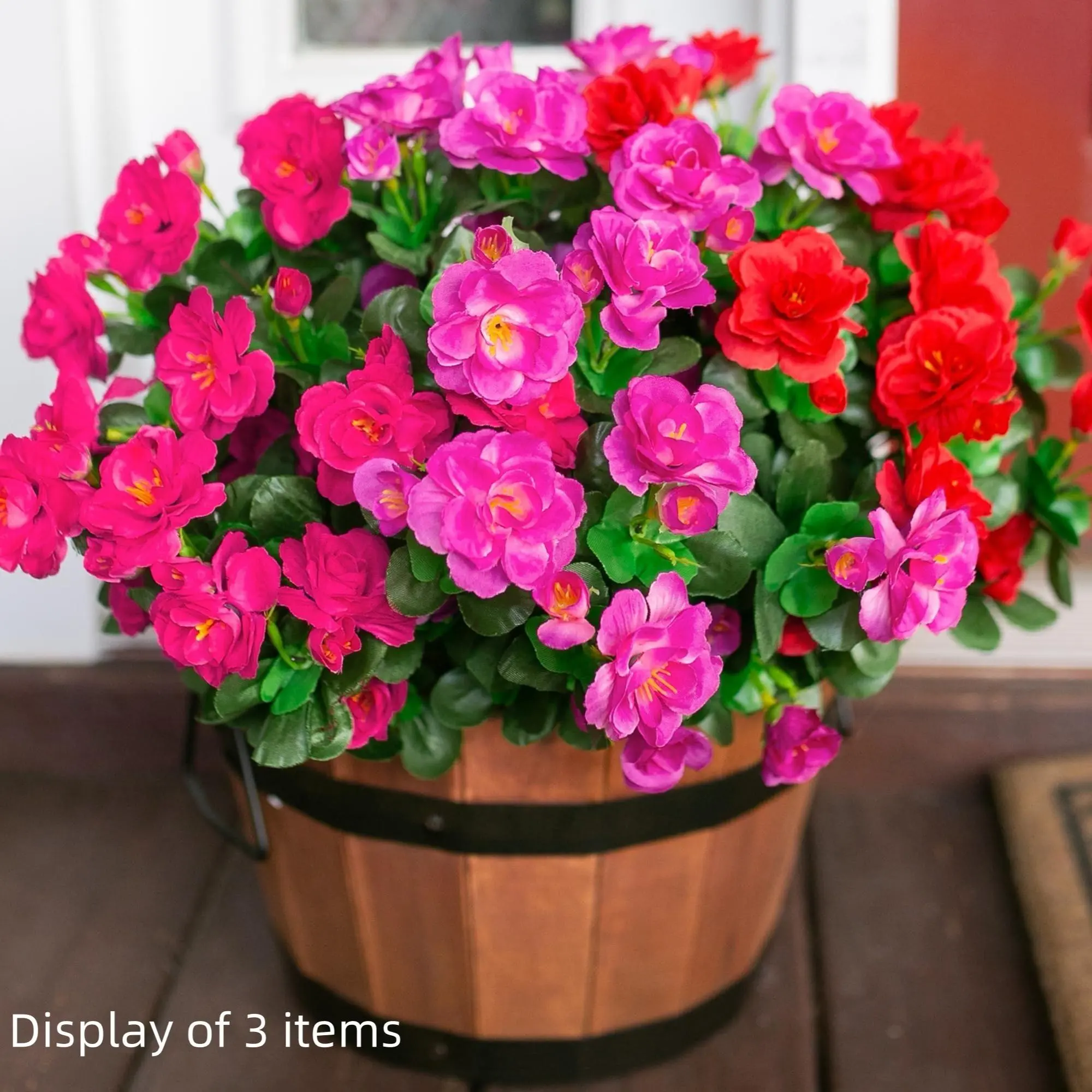 Artificial Rhododendron in Barrel, 35cm Simulated Rhododendron Artificial Flower Bouquet, Soft Plant Decoration, Wedding Silk Flower, Home Decoration Flowers