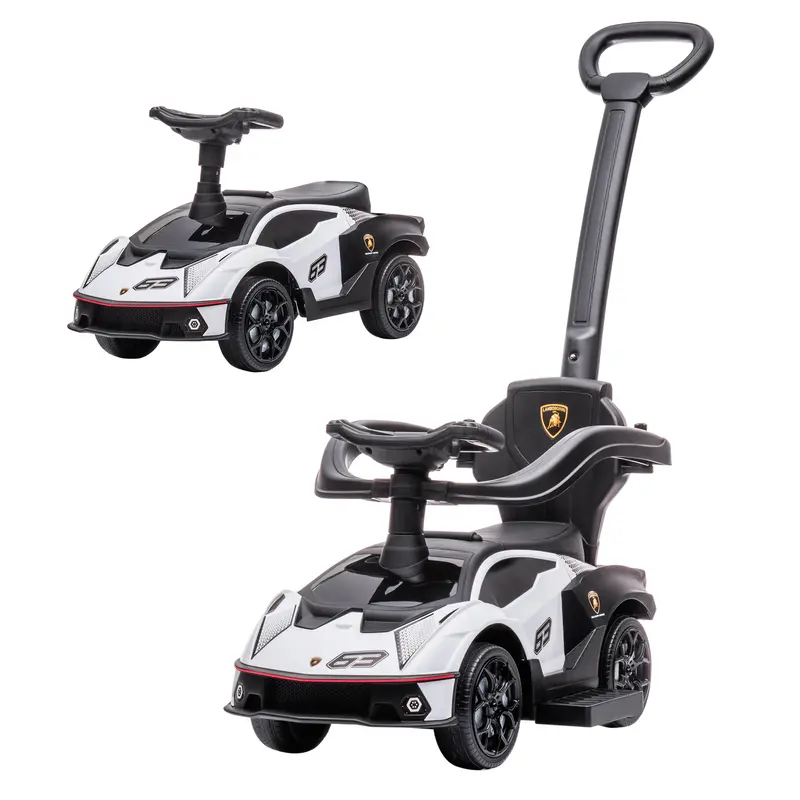 Licensed Lamborghini 2-in-1 Toddler Ride On Push Car (18-36 Months, 55 Lbs. Max, Plastic) - Ride On Wheels, Footrest, Engine Sound Play, Horn, Steering Wheel, Underseat Storage, 2 AA Battery Fun, Manual Push-Along Stroller Sliding Car