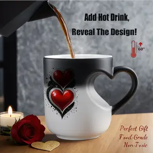 Magic Color Changing Mug Heart Design, Thermosensitive Ceramic Cup, 11oz/330ML Capacity, Stylish Drinkware, Ceramic Mugs, Perfect Valentine's Day Gift for Her/mom/lover